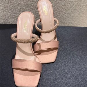 MACH & MACH Nude Heels with Gold Embellishments